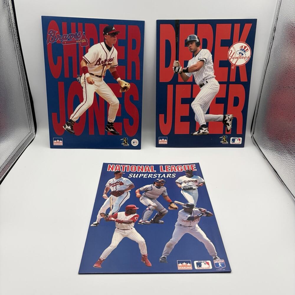 Officially Licensed Starline MLB 1997 Folder Lot: Jeter Yankees, Jones Braves
